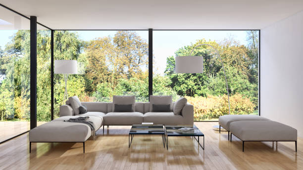istock Large luxury modern bright interiors Living room mockup illustration 3D rendering image 2157329271