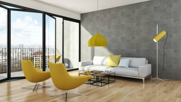 istock Large luxury modern bright interiors Living room mockup illustration 3D rendering image 2157330798