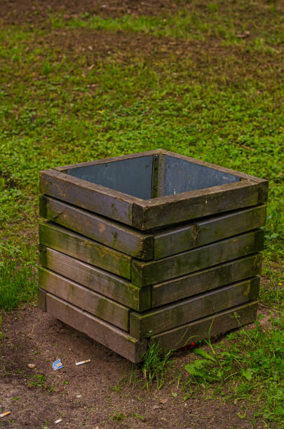 istock Wood trash bin in the park 2157334811