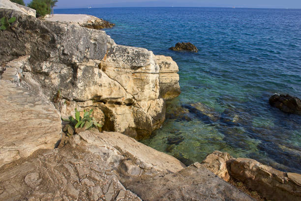 stony shore of the Adriatic Sea. Landscape with Sea Coast.