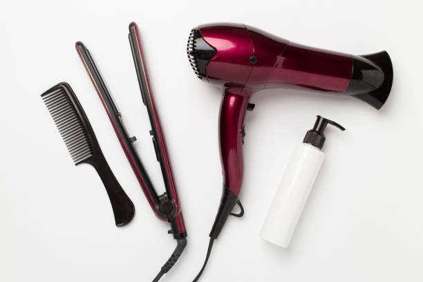 istock Hair tools with thermo protection on color background, top, view 2157338962