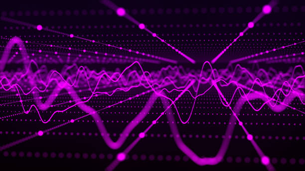 istock Technology background. Abstract circular wave of particles. Futuristic abstract waves, glowing mesh curves, dynamic flow. Visualization of sound waves. 3D rendering. 2157339335