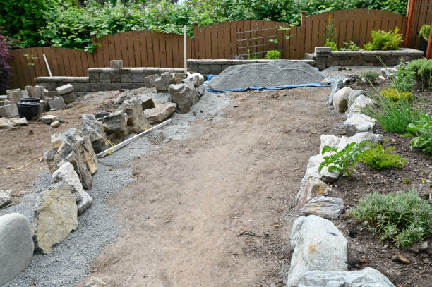 istock Rock wall construction with building block materials for terracing garden, pathways and patios 2157341069