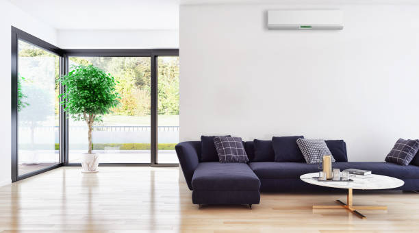 istock modern bright interiors room with air conditioning and remote control illustration 3D rendering 2157341898