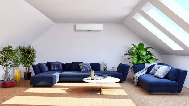 istock modern bright interiors room with air conditioning and remote control illustration 3D rendering 2157342003