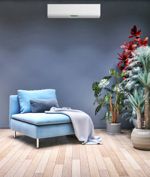 istock modern bright interiors room with air conditioning and remote control illustration 3D rendering 2157342118