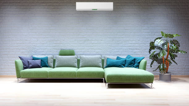 istock modern bright interiors room with air conditioning and remote control illustration 3D rendering 2157342202