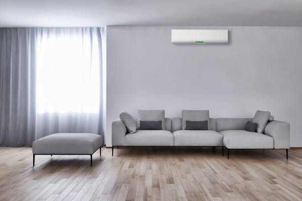 istock modern bright interiors room with air conditioning and remote control illustration 3D rendering 2157342214