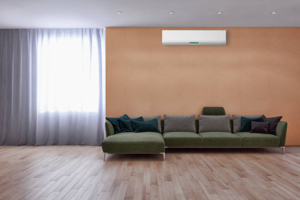 istock modern bright interiors room with air conditioning and remote control illustration 3D rendering 2157342236