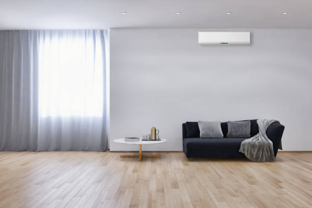 istock modern bright interiors room with air conditioning and remote control illustration 3D rendering 2157342244