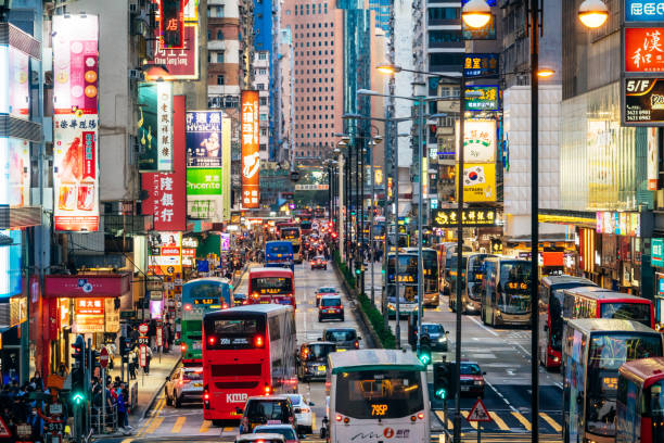 Traffic at night in Hong Kong, China