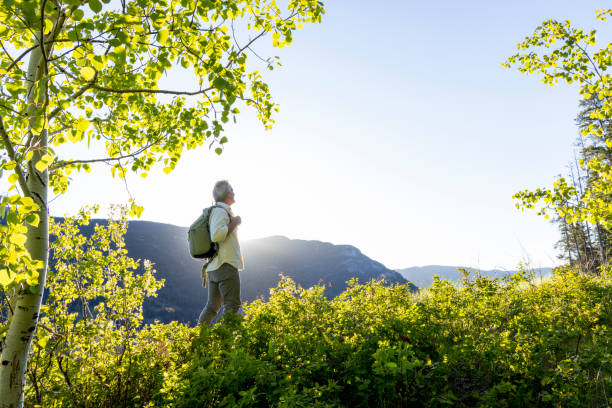 istock Backpacker watches sunrise in mountain meadow 2157346845