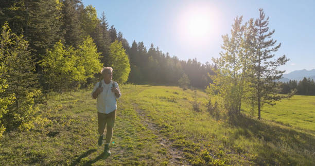istock Backpacker hikes rural road in forest 2157346924