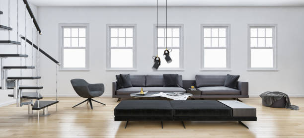 istock Large luxury modern bright interiors Living room mockup illustration 3D rendering image 2157347291