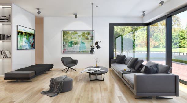 istock Large luxury modern bright interiors Living room mockup illustration 3D rendering image 2157349243