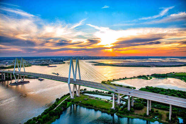 bridge spanning the houston ship channel - houston-texas bildbanksfoton och bilder