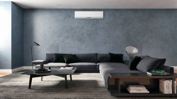 istock modern bright interiors room with air conditioning and remote control illustration 3D rendering 2157358410