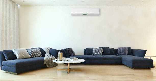 istock modern bright interiors room with air conditioning and remote control illustration 3D rendering 2157358489