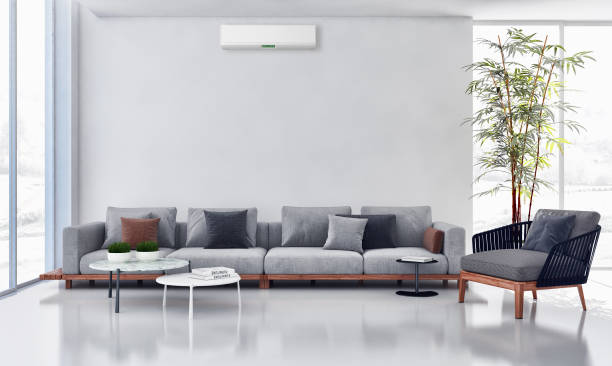 istock modern bright interiors room with air conditioning and remote control illustration 3D rendering 2157358534
