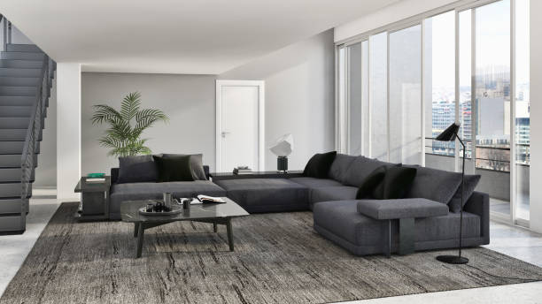 istock Large luxury modern bright interiors Living room mockup illustration 3D rendering image 2157359849