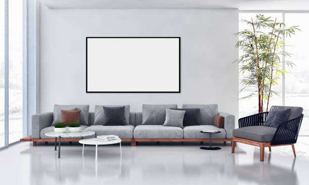 istock Large luxury modern bright interiors Living room mockup illustration 3D rendering image 2157359928