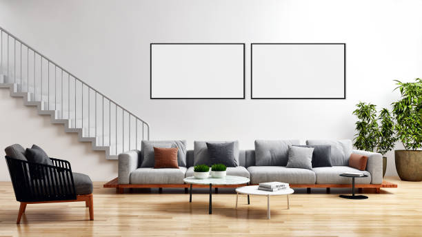 istock Large luxury modern bright interiors Living room mockup illustration 3D rendering image 2157360051