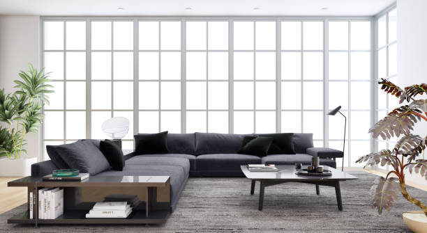 istock Large luxury modern bright interiors Living room mockup illustration 3D rendering image 2157360220