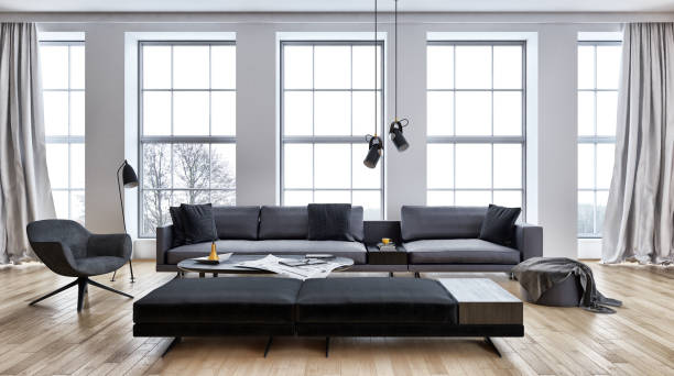 istock Large luxury modern bright interiors Living room mockup illustration 3D rendering image 2157361318
