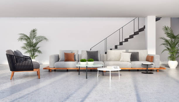 istock Large luxury modern bright interiors Living room mockup illustration 3D rendering image 2157361328