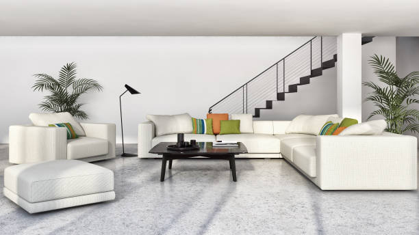istock Large luxury modern bright interiors Living room mockup illustration 3D rendering image 2157361342