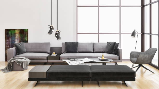 istock Large luxury modern bright interiors Living room mockup illustration 3D rendering image 2157361512