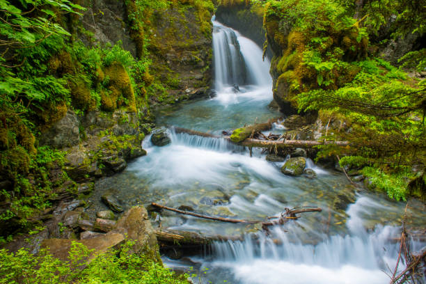 Rainy afternoon at Virgin Falls in Girdwood, Alaska - Chugach Mountains