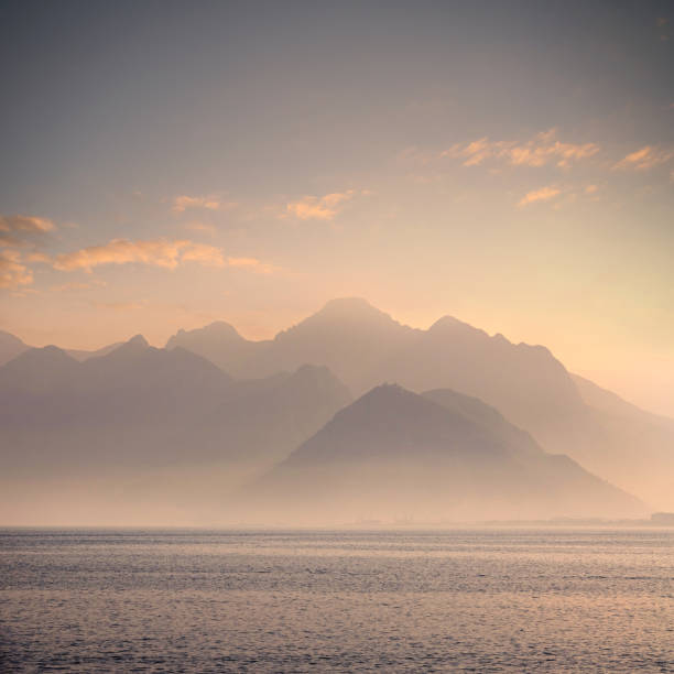 Seascape over cloudy dusk sky in Antalya, Turkey