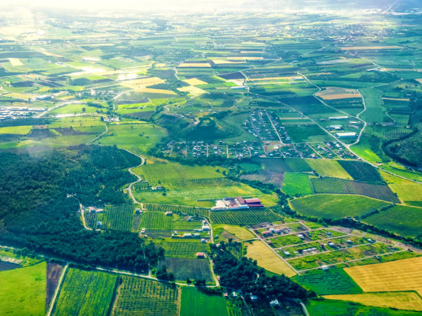 istock Aerial view of green agricultural fields 2157368280