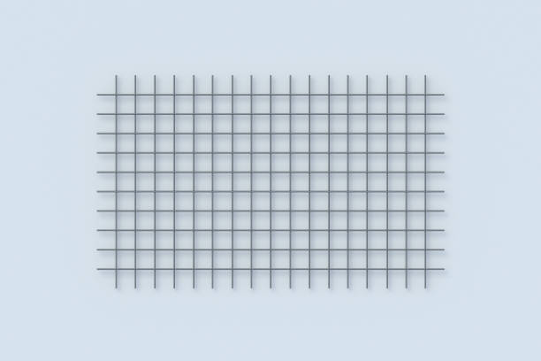 Metal grid for concrete armoring on gray background. Reinforcement rebar. Construction technology. Steel wire mesh. Industrial equipment. Top view. 3d render