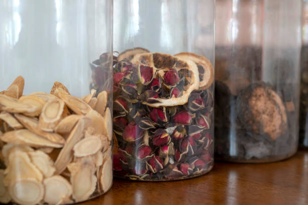 Close-up of dried roses and other Chinese herbs