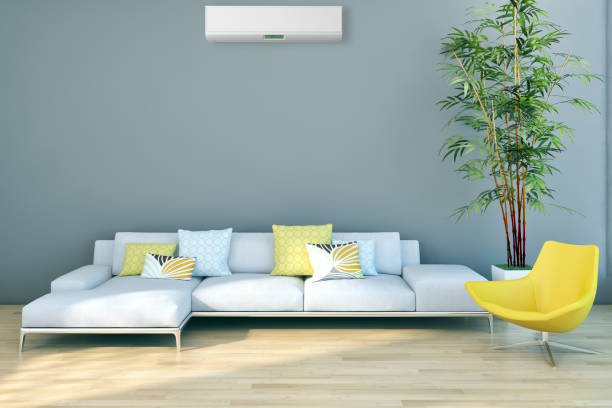 istock modern bright interiors room with air conditioning and remote control illustration 3D rendering 2157378829