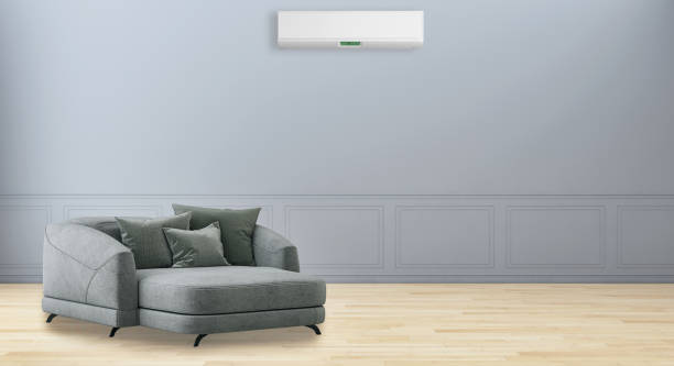 istock modern bright interiors room with air conditioning and remote control illustration 3D rendering 2157378902