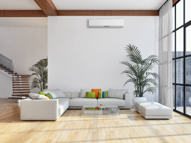 istock modern bright interiors room with air conditioning and remote control illustration 3D rendering 2157379746