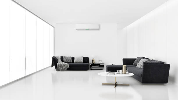 istock modern bright interiors room with air conditioning and remote control illustration 3D rendering 2157379797