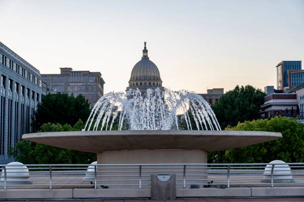 Morning light on the Wisconsin state capitol building  in late fall.  Madison, Wisconsin, USA.