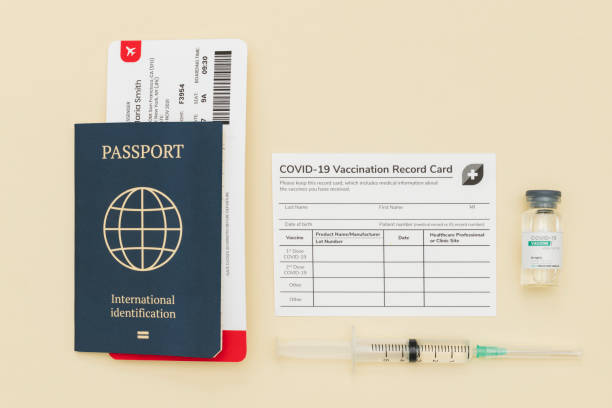 istock Covid-19 vaccine certificate with passport travel permit 2157381299