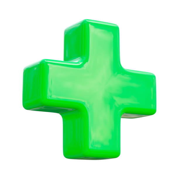 3D green plus sign icon on white background. Mathematical and financial symbol. Emergency help medical symbol. 3d illustration
