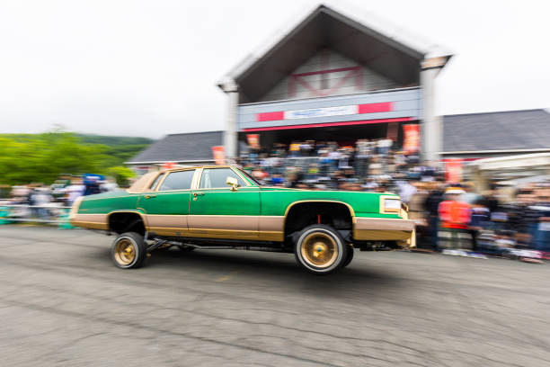 2nd June 2024, Shizukuishi, Iwate Japan. American Lowriders have a cult following in Japan.  Here they can show off their hydraulics at a car meet up with other Japanese enthusiasts in a car park.