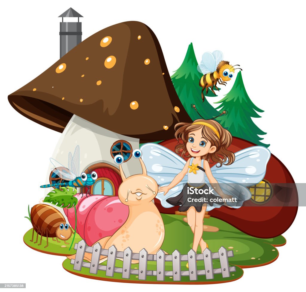 Fairy Insects Graphics Fairy With Insects Near A Mushroom House Stock Illustration - Download ...