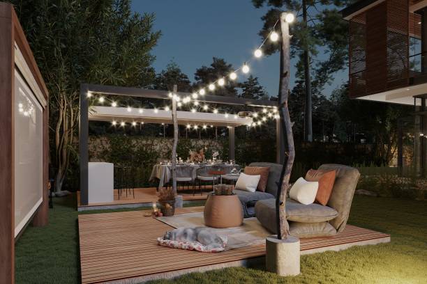 istock modern dark villa with open plan living and private chair wing with small terrace for relaxation 2157387089