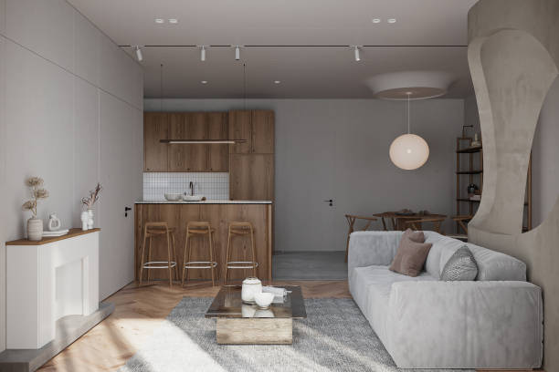 istock Modern room interior and decoration with fabric sofa in the studio apartment, sunny day 2157387478