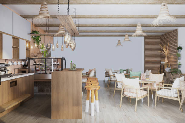 istock White and wooden cafe interior of bar and sofa 2157387510