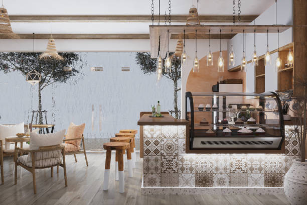 istock White and greenery cafe corner of bar and sofa 2157387511