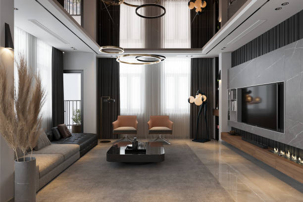 istock lighting and sunny beautiful house minimalist modern console and sofa 2157387669